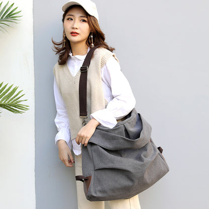 Canvas bag women's bag 2019 new fashion pleated women's bag large capacity portable women's bag leisure single shoulder diagonal bag