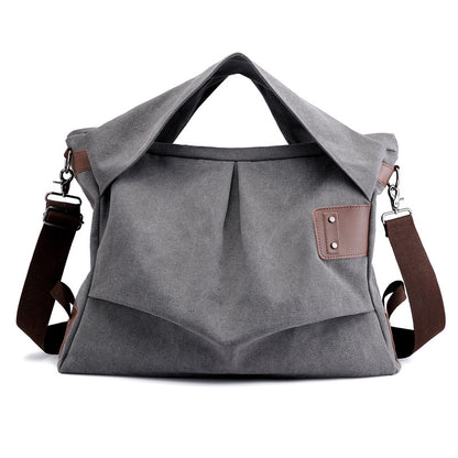 Canvas bag women's bag 2019 new fashion pleated women's bag large capacity portable women's bag leisure single shoulder diagonal bag