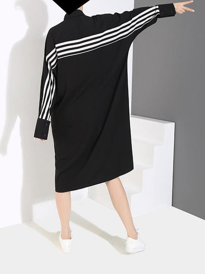 Vintage Striped Chiffon Split-joint Midi Dress