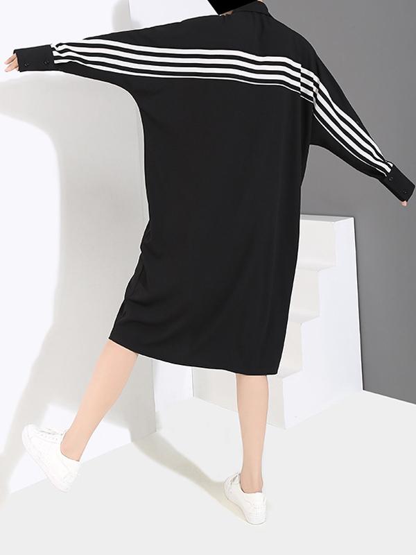 Vintage Striped Chiffon Split-joint Midi Dress