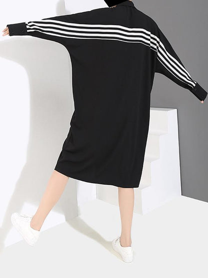 Vintage Striped Chiffon Split-joint Midi Dress