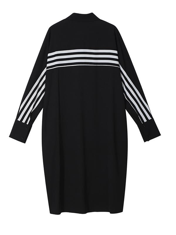 Vintage Striped Chiffon Split-joint Midi Dress