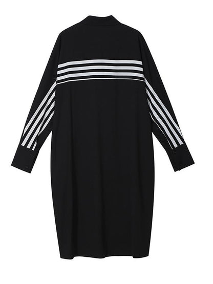 Vintage Striped Chiffon Split-joint Midi Dress