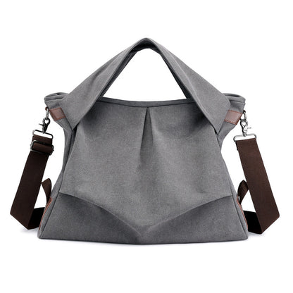 Canvas bag women's bag 2019 new fashion pleated women's bag large capacity portable women's bag leisure single shoulder diagonal bag