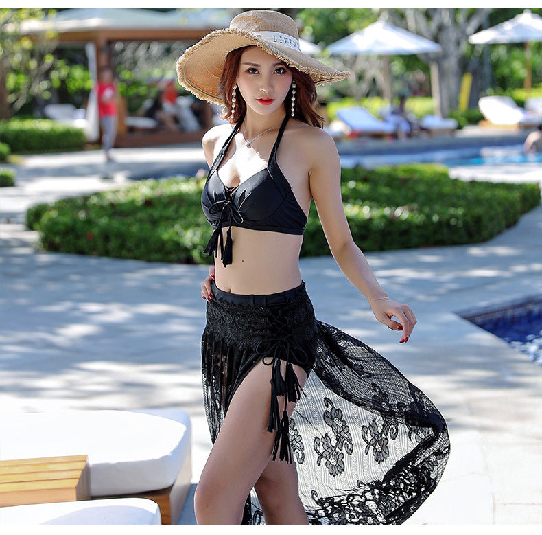 3-PIECE SEXY LACE COVER VEIL BEACH VACATION BIKINI SWIMSUIT
