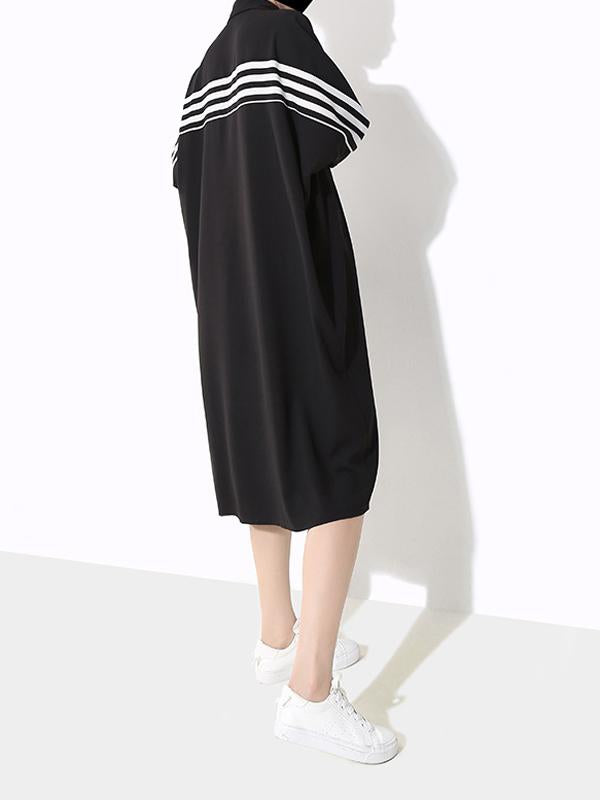 Vintage Striped Chiffon Split-joint Midi Dress