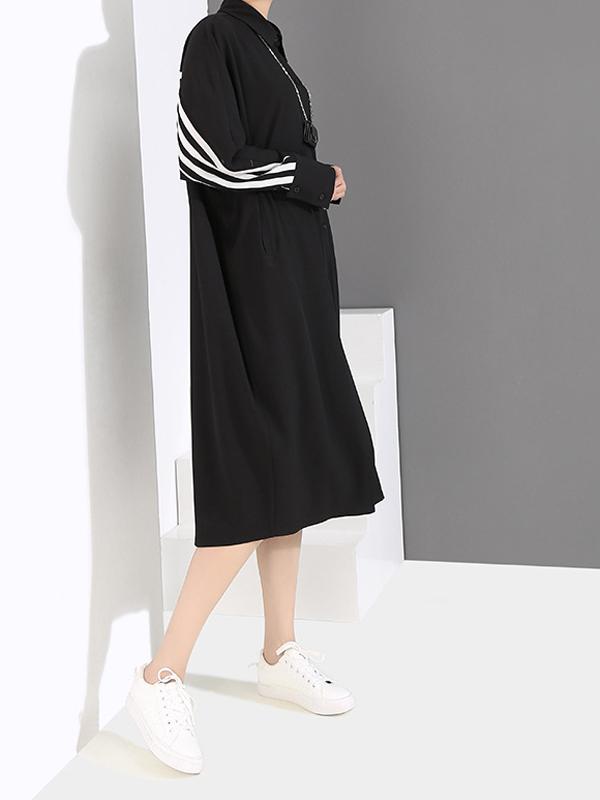 Vintage Striped Chiffon Split-joint Midi Dress