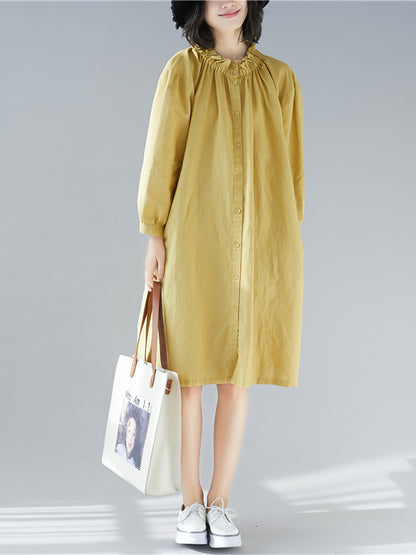 Loose Solid Special Neck Designed Shirt Dress