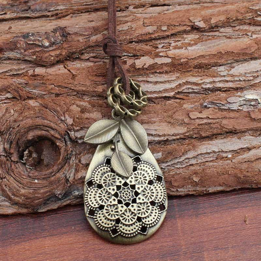 Buykud Retro Petal Clover Pendant Sweater Chain Necklace