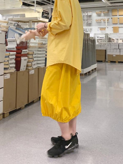 Casual Cotton Elastic Waist Skirt