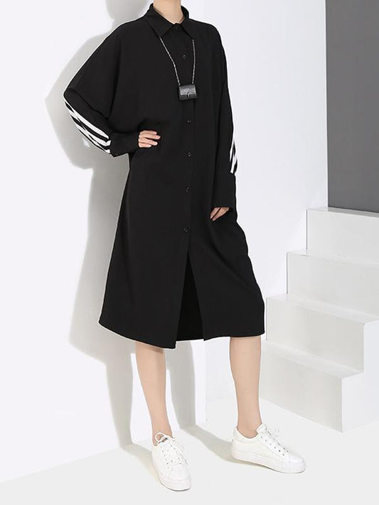 Vintage Striped Chiffon Split-joint Midi Dress