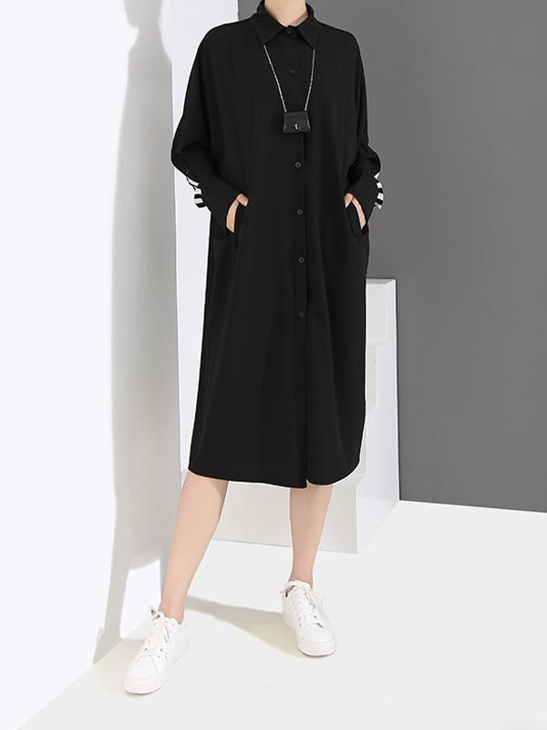 Vintage Striped Chiffon Split-joint Midi Dress