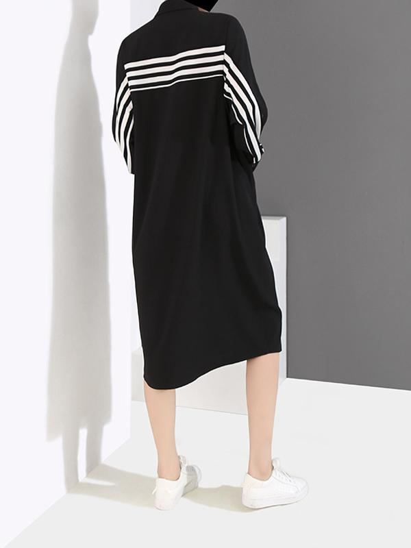 Vintage Striped Chiffon Split-joint Midi Dress