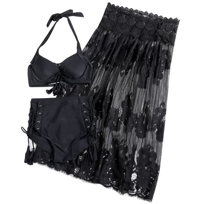 3-PIECE SEXY LACE COVER VEIL BEACH VACATION BIKINI SWIMSUIT