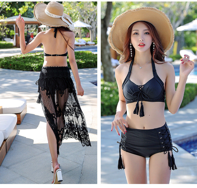 3-PIECE SEXY LACE COVER VEIL BEACH VACATION BIKINI SWIMSUIT