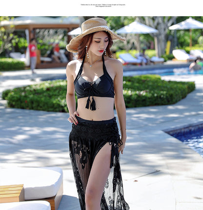 3-PIECE SEXY LACE COVER VEIL BEACH VACATION BIKINI SWIMSUIT
