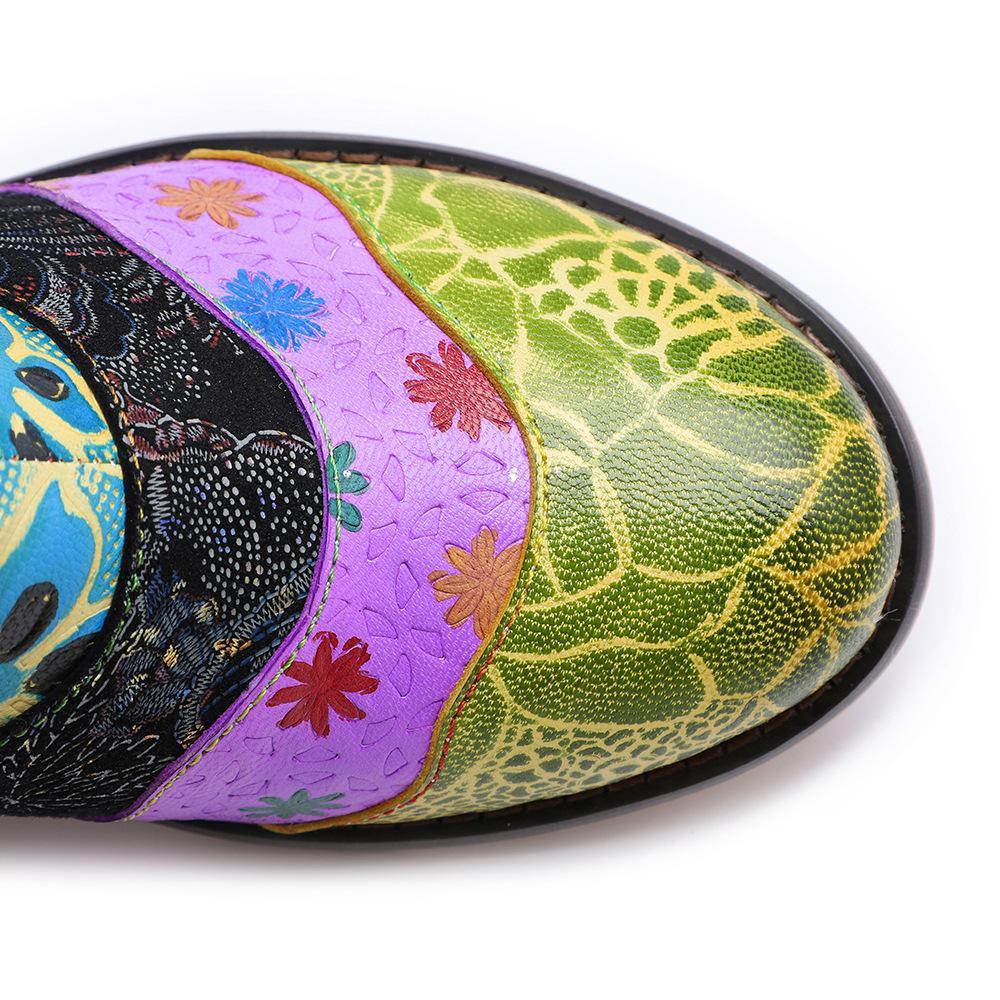 Splicing Genuine Leather Print Slipper Retro Sandals