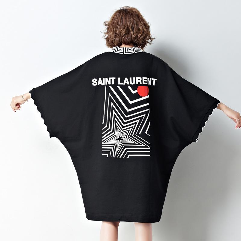 Loose Plus Size Split-Joint Black Midi Dress