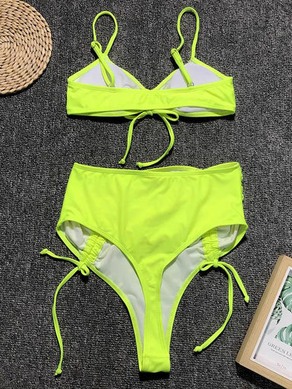 Solid Lace-Up Empire Bikini Swimsuit