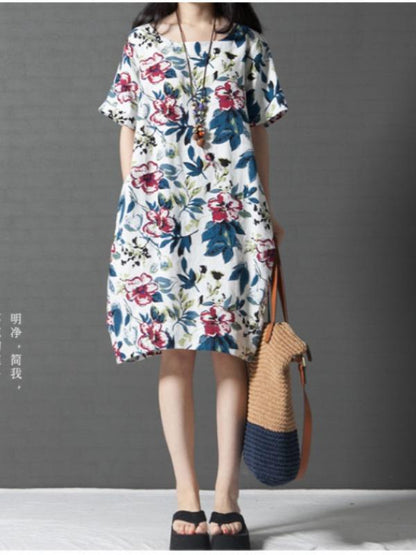 Casual Floral Cotton Short Dress