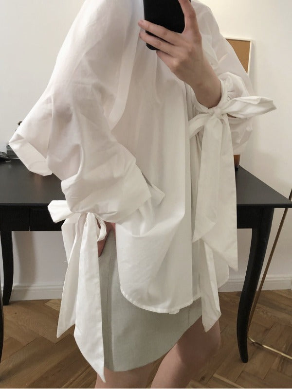 Vintage White Loose Puff Sleeve Shirt