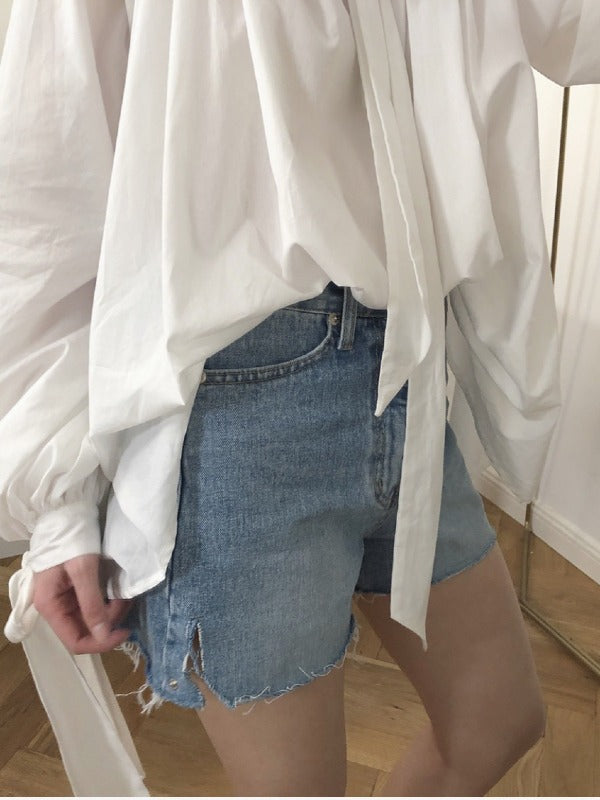 Vintage White Loose Puff Sleeve Shirt