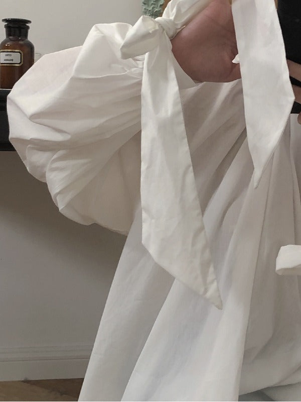 Vintage White Loose Puff Sleeve Shirt