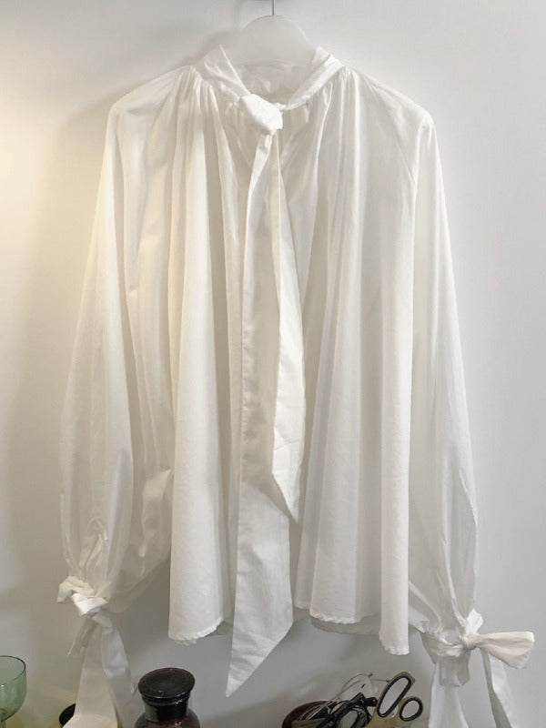 Vintage White Loose Puff Sleeve Shirt