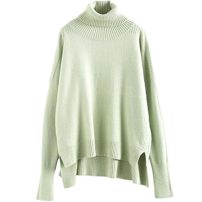Buykud Loose Turtleneck Pullover Literary Casual Sweater