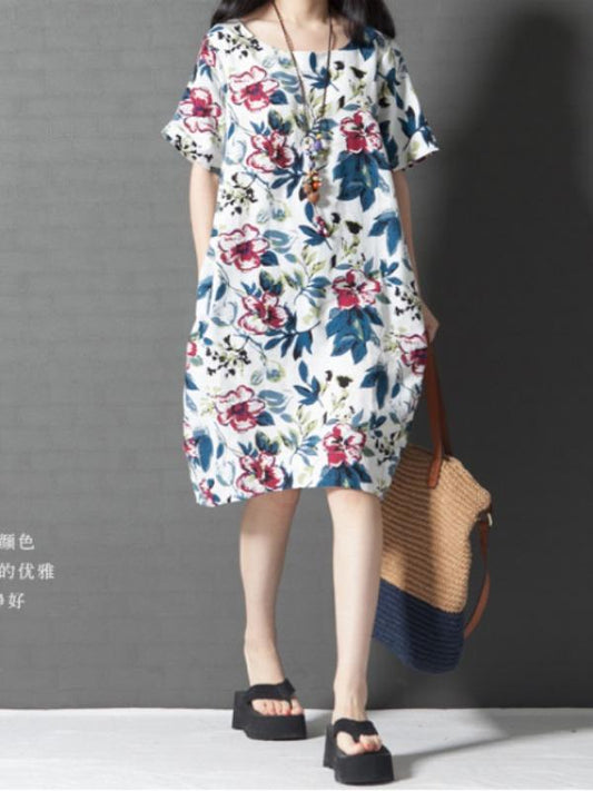 Casual Floral Cotton Short Dress