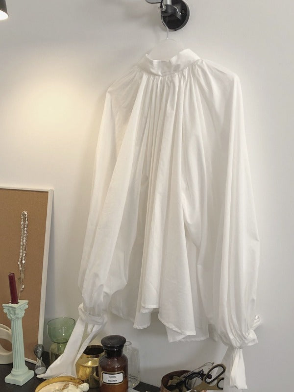 Vintage White Loose Puff Sleeve Shirt