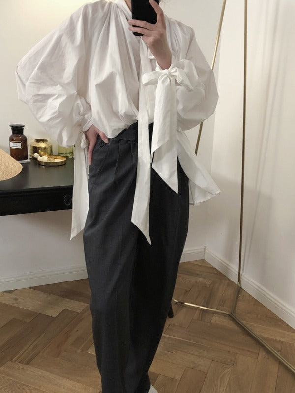 Vintage White Loose Puff Sleeve Shirt