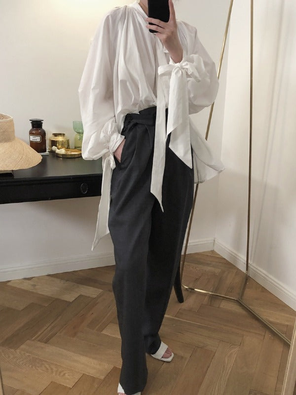 Vintage White Loose Puff Sleeve Shirt