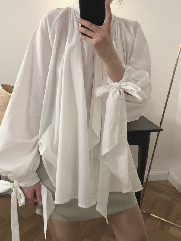 Vintage White Loose Puff Sleeve Shirt