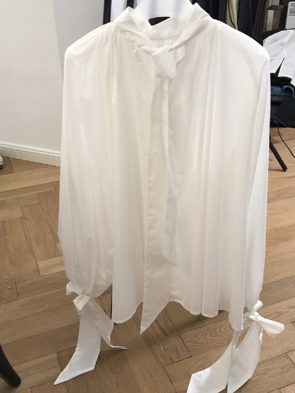 Vintage White Loose Puff Sleeve Shirt