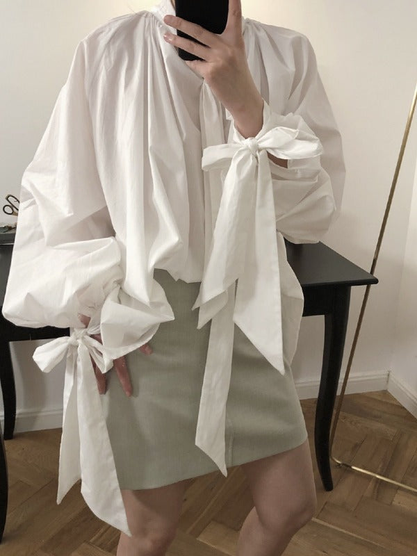 Vintage White Loose Puff Sleeve Shirt