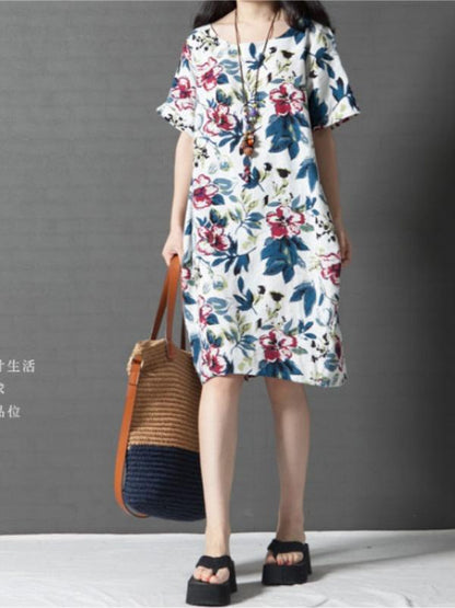 Casual Floral Cotton Short Dress