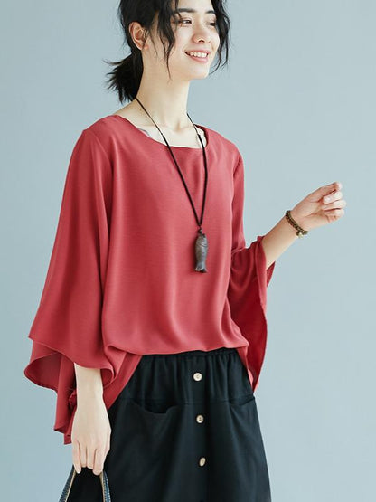 Solid Cropped Flared Sleeves Tops