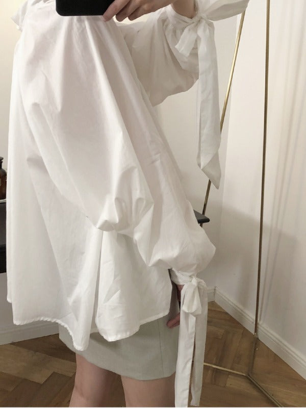 Vintage White Loose Puff Sleeve Shirt