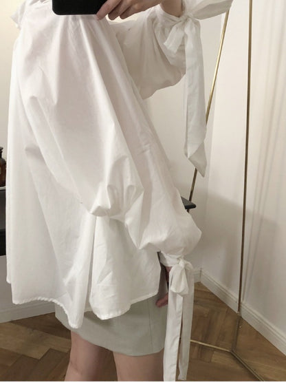 Vintage White Loose Puff Sleeve Shirt