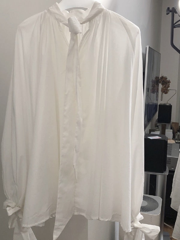 Vintage White Loose Puff Sleeve Shirt