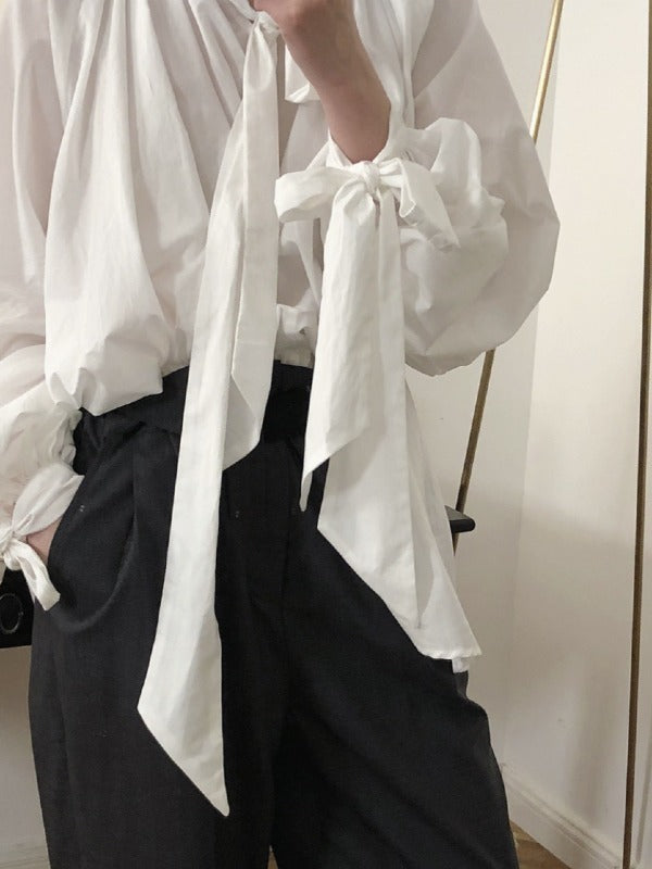 Vintage White Loose Puff Sleeve Shirt