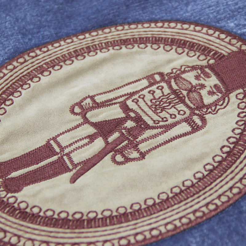 Round neck waistcoat long skirt retro Embroidered Denim Dress