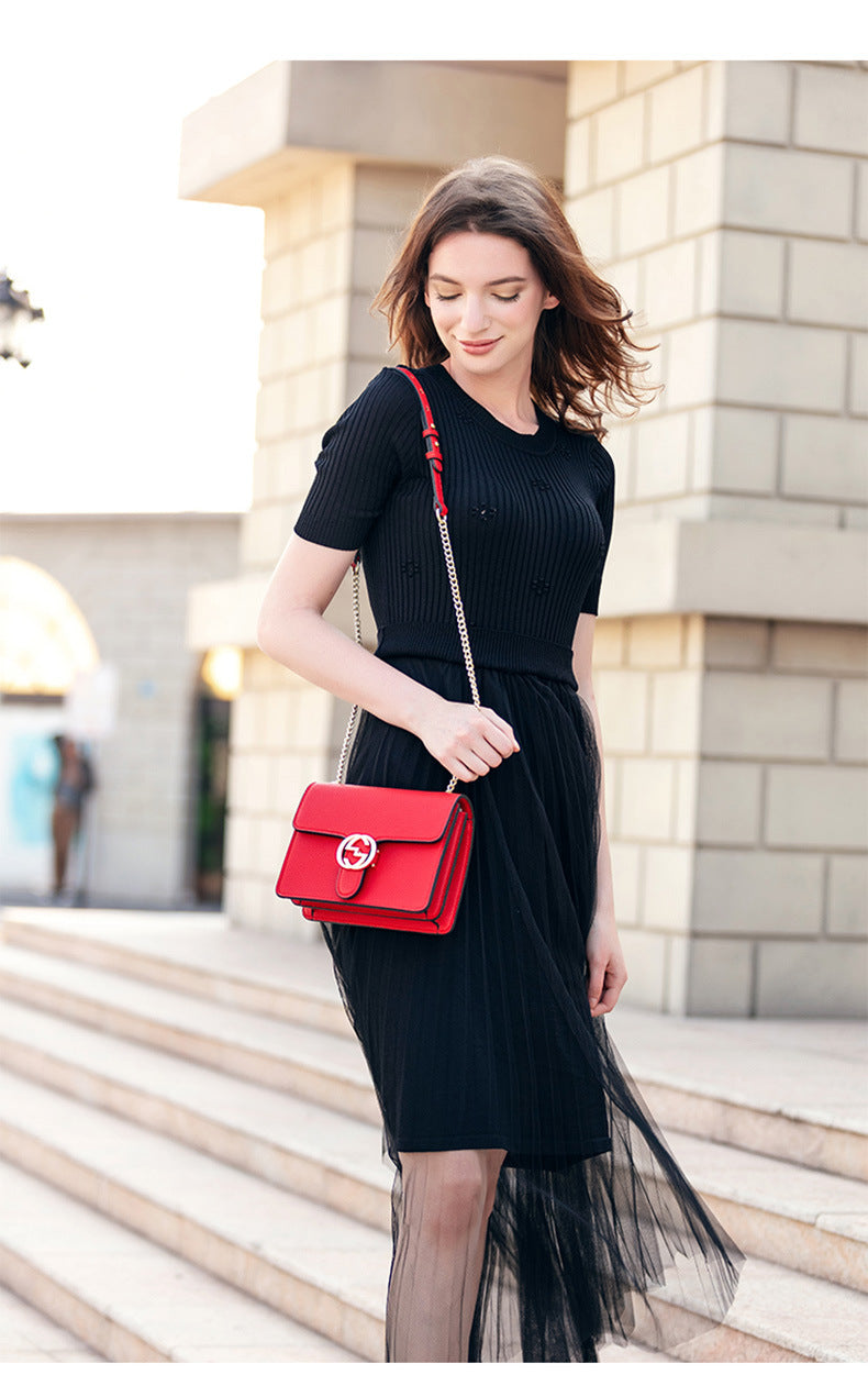 Chain lychee lock Single Shoulder Messenger Bag