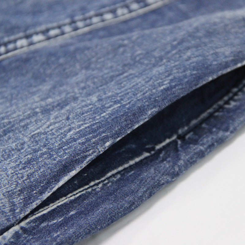 Round neck waistcoat long skirt retro Embroidered Denim Dress