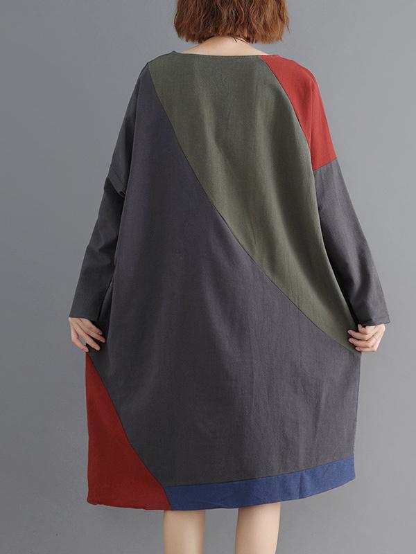 Loose Split-joint Contrast Color Midi Dress