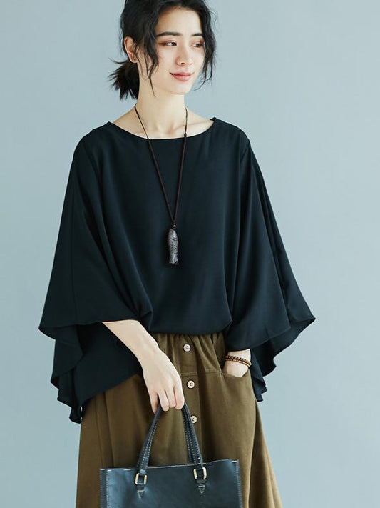 Solid Cropped Flared Sleeves Tops