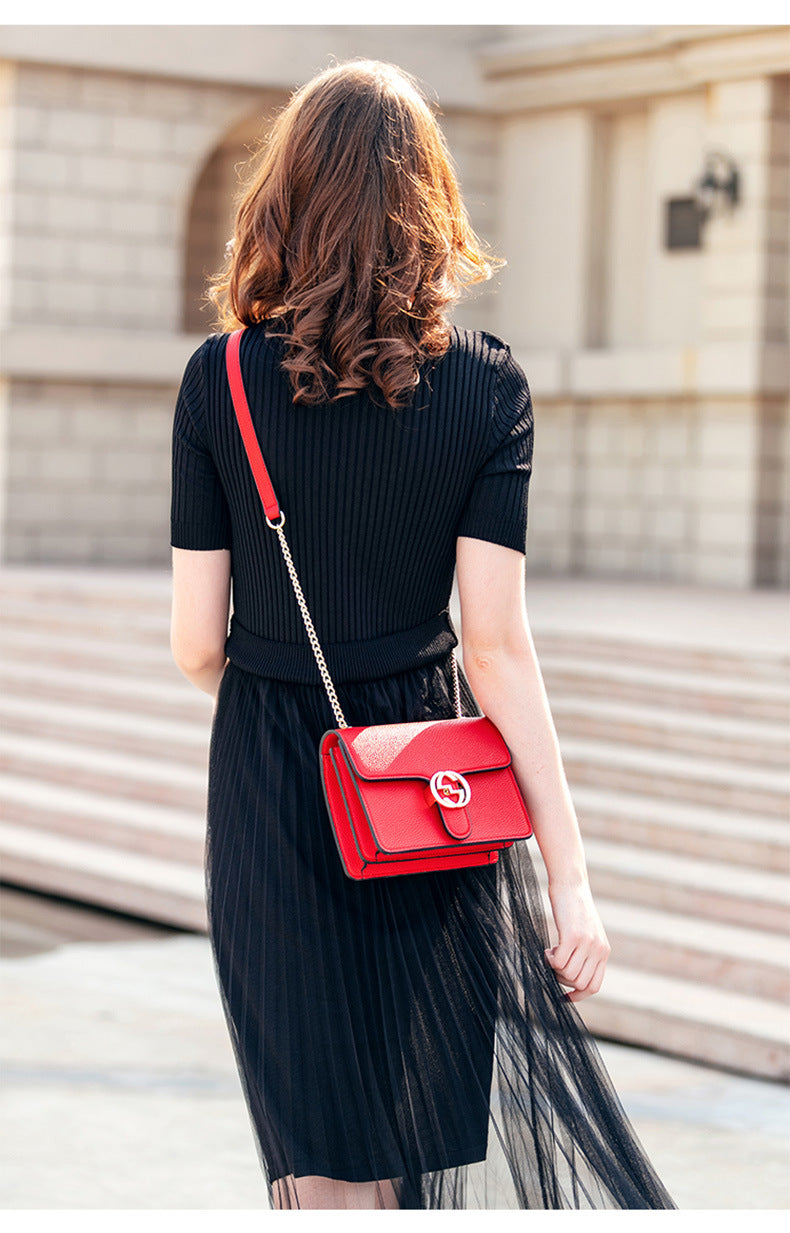 Chain lychee lock Single Shoulder Messenger Bag