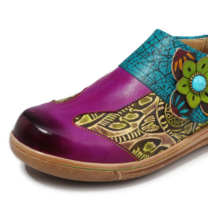 Outdoor all leather hand retro contrast soft flat shoes