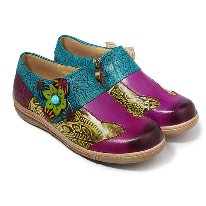 Outdoor all leather hand retro contrast soft flat shoes